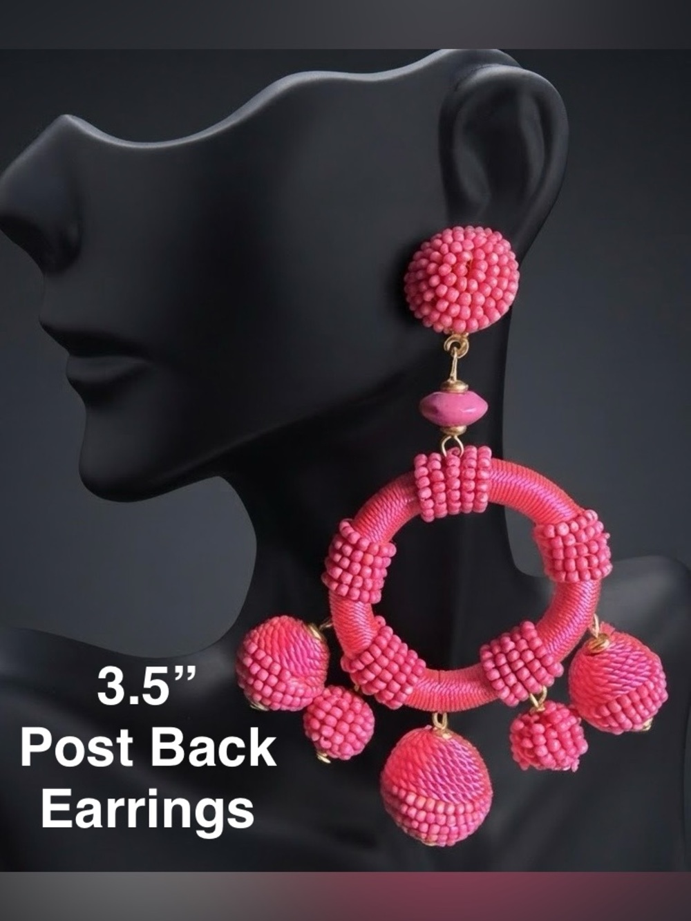 Source Unknown Pink Beaded Hoop Drop Earrings